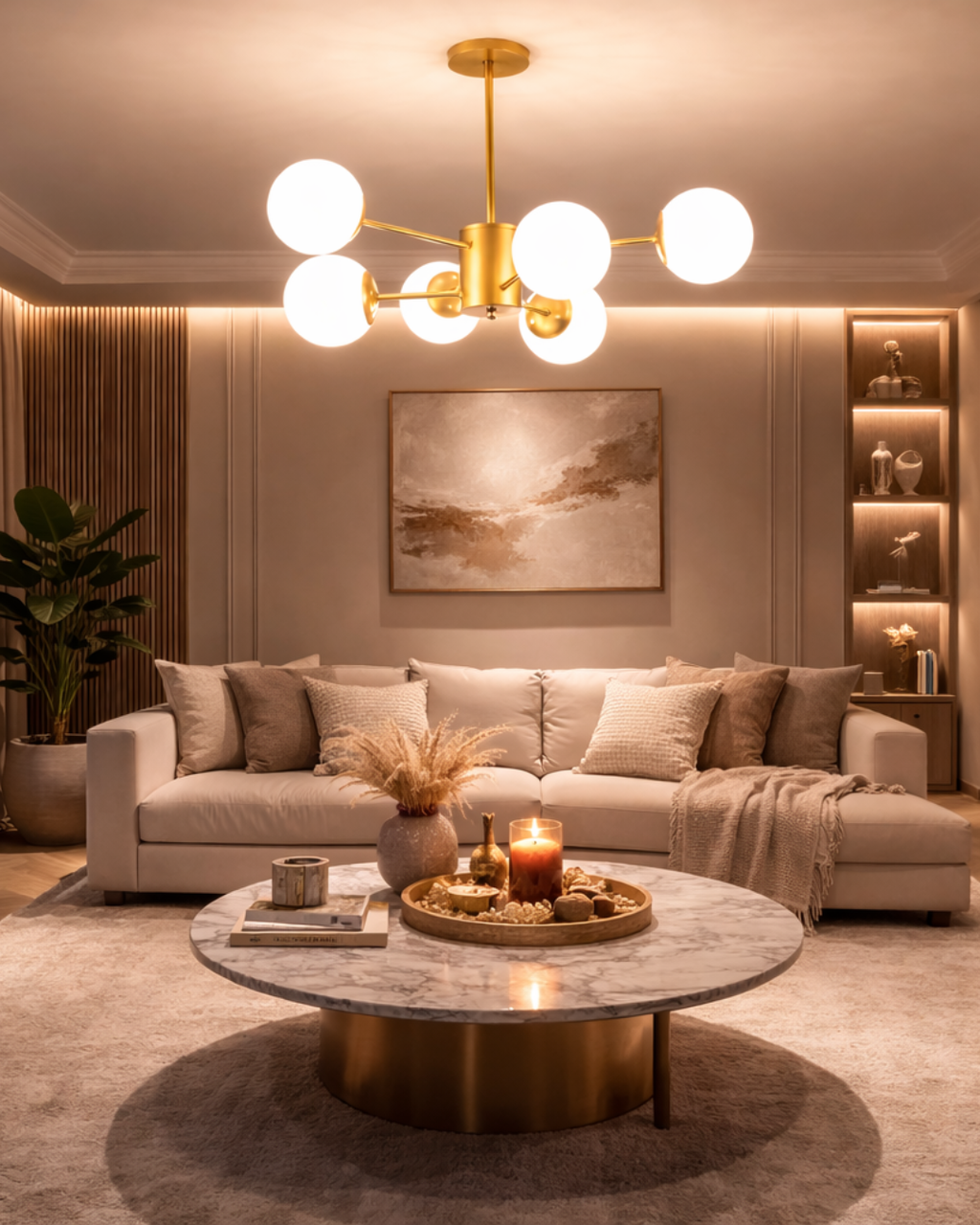 Suspension design dorée pour salon moderne