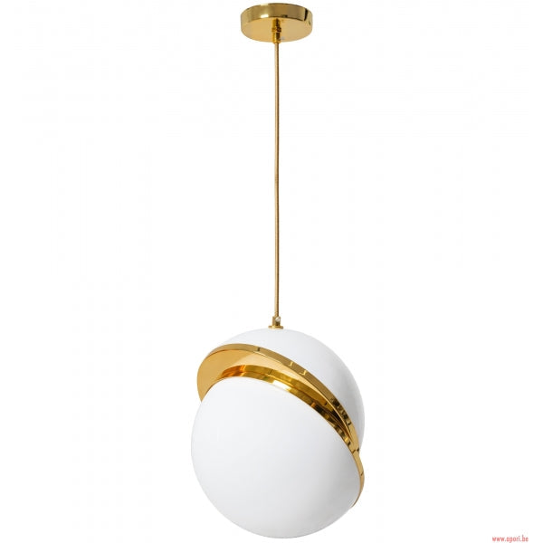 Lampe suspendue décorative en verre opale et finition dorée